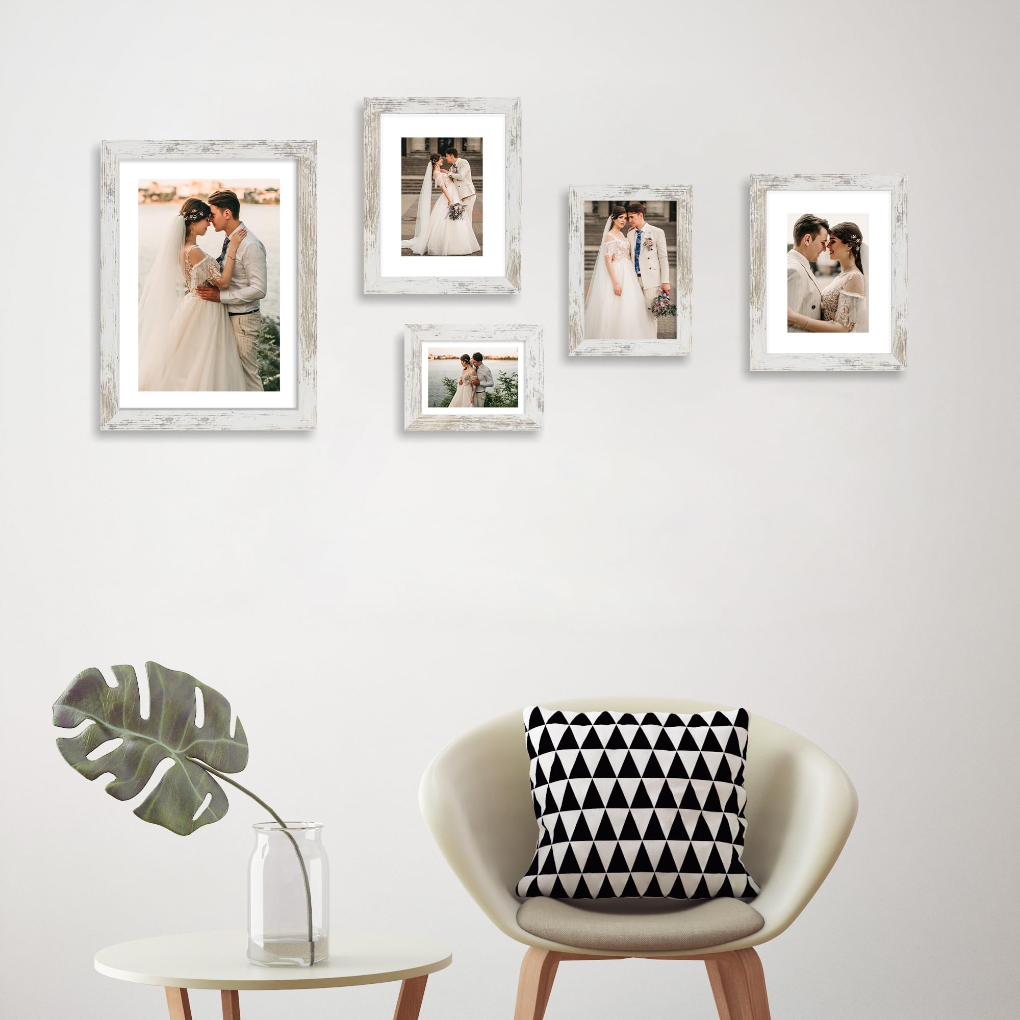 iRahmen 5x7 Picture Frame Set of 2 with HD Glass, Distressed White Wood Photo Frames Display 4x6 Picture with Mat or 5 x 7 Witho